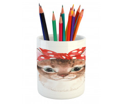 Kitten in a Dotted Bandana Art Pencil Pen Holder