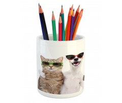 Cat and Dog in Sunglasses Pencil Pen Holder