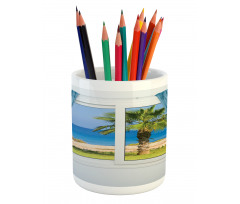 Shore Palm Tree Island Pencil Pen Holder