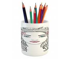 Floral Girl Drawing Pencil Pen Holder