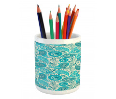 Paisley Blue Flowers Pencil Pen Holder