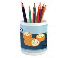 Colorful Doodle Sushi Plate Pencil Pen Holder