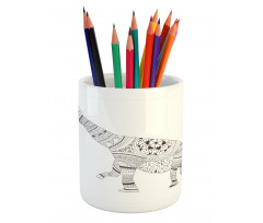 Monochrome Zentangle Dinosaur Pencil Pen Holder