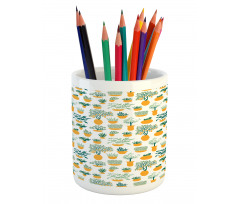 Tropical Blossom in Pots Pencil Pen Holder