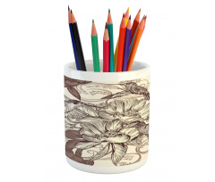 Bird Flowers Pattern Pencil Pen Holder