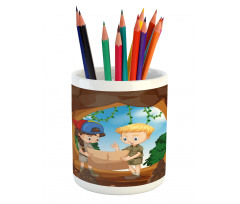 Children Reading a Map Pencil Pen Holder