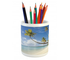 Tropical Beach and Palm Leaves Pencil Pen Holder