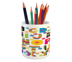 Floral Educational Letters Pencil Pen Holder