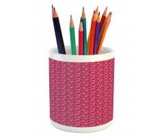 Floral Folk Art on Stripes Pencil Pen Holder