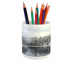 Trees in Cold Day Lake Pencil Pen Holder