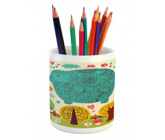 Elephant Trees Leaves Pencil Pen Holder