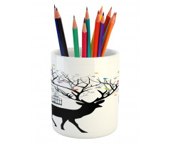 Deer Colorful Birds Pencil Pen Holder