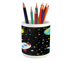 Stars Earth Moon Rocket Pencil Pen Holder