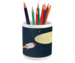 Flying Rocket and Moon Pencil Pen Holder