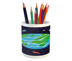 Celestial Cartoon Earth Pencil Pen Holder