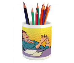 Pop Art Businesswoman Pencil Pen Holder