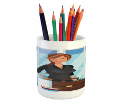 Businesswoman at Office Pencil Pen Holder