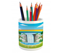 Waterfall and Rainbow Cartoon Pencil Pen Holder