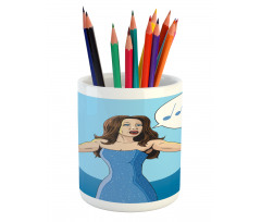 Comic Book Art Singing Woman Pencil Pen Holder