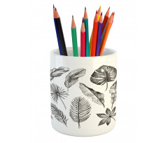 Monochrome Exotic Leaf Pencil Pen Holder