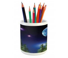 Cosmic Night Pine Trees Pencil Pen Holder