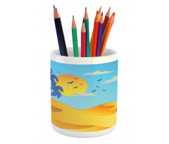 Cartoon Desert Landscape Palms Pencil Pen Holder