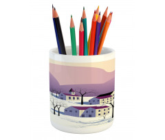 Graphical Village Scene Pencil Pen Holder