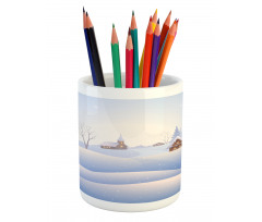 Village Landscape View Pencil Pen Holder