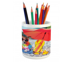 Funny Hawaiian Dog Beach Pencil Pen Holder