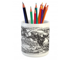 Old Engraving Baby Pencil Pen Holder