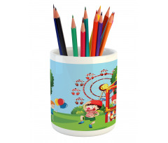 Cheerful Children at Fun Fair Pencil Pen Holder