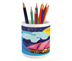 Sailing Boat Cartoon Pencil Pen Holder