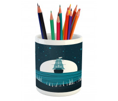 Moonlight on Water Ship Pencil Pen Holder