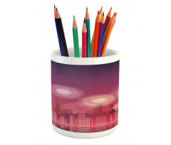 Cityscape Fireworks Pencil Pen Holder