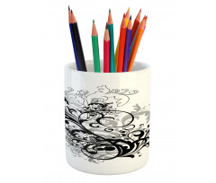 Monochrome Abstract Leaves Pencil Pen Holder