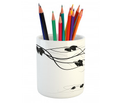 Monotone Abstract Leaves Art Pencil Pen Holder