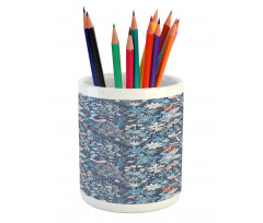 Oriental Petals on Stripes Pencil Pen Holder