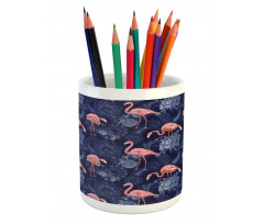 Exotic Floral Flamingos Pencil Pen Holder