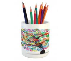 Blooming Flowers Heart Pencil Pen Holder