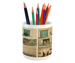 Italian Stone Houses Pencil Pen Holder