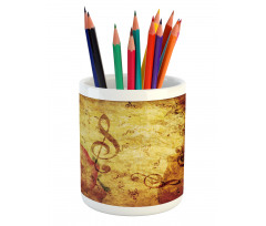 Old Rose Music Note Shabby Pencil Pen Holder