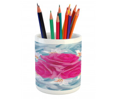 Graphic Roses and Lilies Pencil Pen Holder