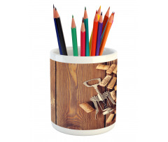 Wooden Table Wine Corks Pencil Pen Holder