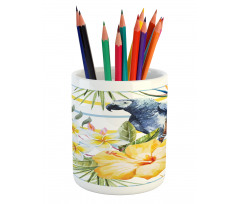 Tropic Exotic Parrots Pencil Pen Holder