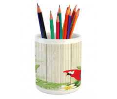 Flowers Parrot Pencil Pen Holder