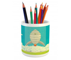 Flying Rocket Clouds Art Pencil Pen Holder