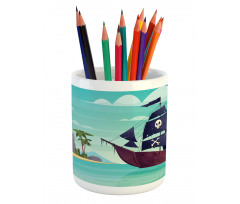 Pirate Ship on Water Pencil Pen Holder