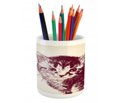 Grunge Retro Kitty Cat Pencil Pen Holder