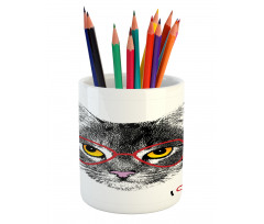 Nerd Cat with Glasses Pencil Pen Holder