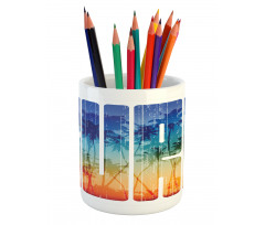 Surf Retro Letters Palms Pencil Pen Holder